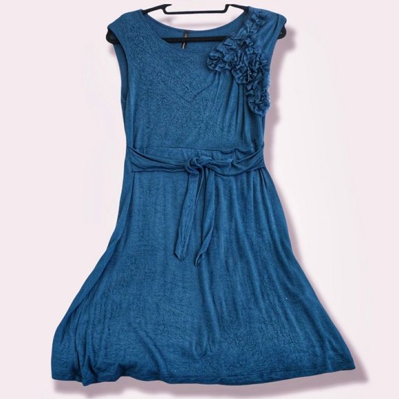 Demure Teal Blue Soft Knit Dress - Picture 1 of 2